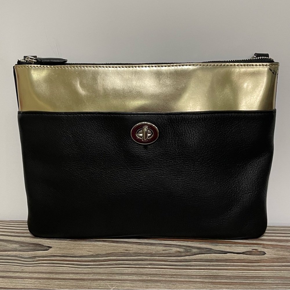 Coach Legacy Turnlock Mirror Gold Metallic Black Leather Crossbody Bag Clutch - Picture 5 of 16